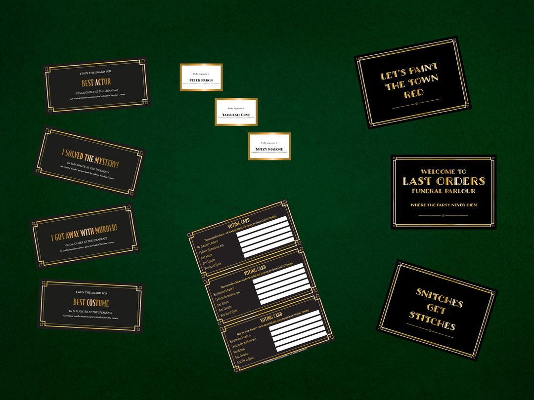 1920's Murder Mystery Kit | Slaughter at the Speakeasy | 6-15 Players | New Year's Eve Edition