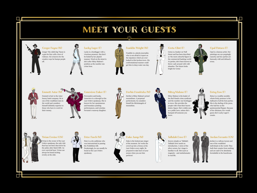 1920's Murder Mystery Kit | Slaughter at the Speakeasy | 6-15 Players | New Year's Eve Edition