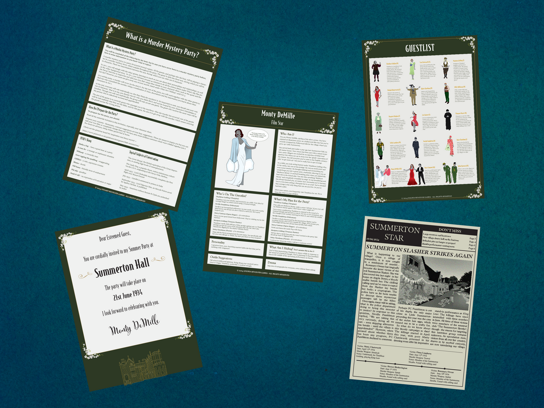 Agatha Christie Inspired Murder Mystery Kit | Murder in Little Summerton  | 5-15 Players