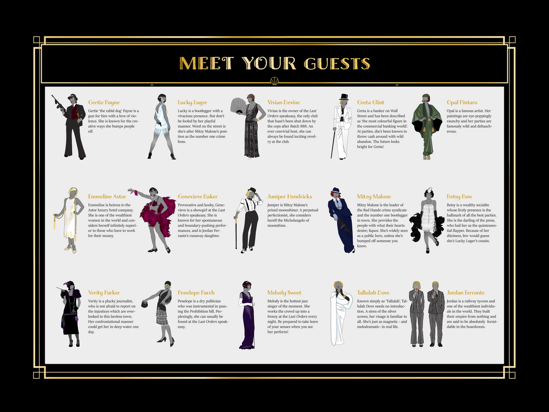 1920's Murder Mystery Kit | Slaughter at the Speakeasy | 6-15 Players | All Female